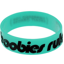 Load image into Gallery viewer, Teal Black Boobies Rule Awareness for Breast Cancer Bracelet