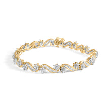 将图片加载到图库查看器,10k Yellow Gold 3.00 Cttw Round-Cut and Baguette-Cut Floral Link 7.25" Bracelet (I-J Color, I1-I2 Clarity)