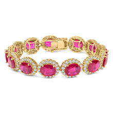 Load image into Gallery viewer, 14K Yellow Gold 6 2/5 Cttw Diamond and 34.0 Cttw Oval Red Ruby Halo Link Bracelet (I-J Color, SI1-SI2 Clarity) - 7.25" Inches