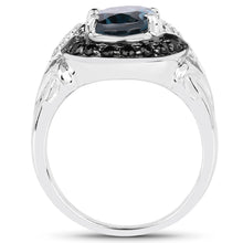 Load image into Gallery viewer, 4.27 Carat Genuine London Blue Topaz, Black Spinel & White Topaz .925 Sterling Silver Ring