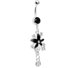 将图片加载到图库查看器,Dark Nature Floating Pearl Flower Crystal Drop Belly Ring