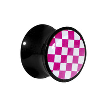 Load image into Gallery viewer, 9/16 Black Acrylic Pink and White Checkerboard Saddle Plug