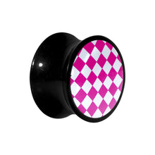 Load image into Gallery viewer, 5/8 Black Acrylic Pink and White Checkerboard Saddle Plug