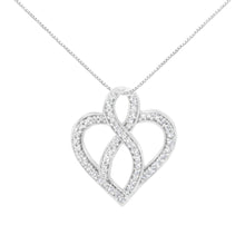 Load image into Gallery viewer, 14K White Gold 1/4 cttw Round Cut Diamond Heart and Ribbon Center Pendant Necklace (H-I, I1-I2)