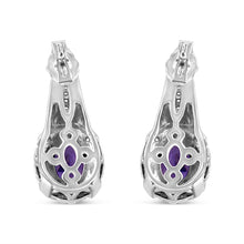 将图片加载到图库查看器,.925 Sterling Silver 8x6 MM Natural Oval Purple Amethyst Gemstone and Diamond Accent Art Deco Style Drop and Dangle Earrings (I-J Color, I1-I2 Clarity)