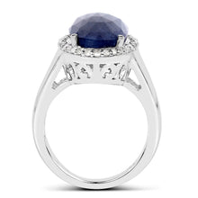 Load image into Gallery viewer, 9.83 Carat Genuine Blue Sapphire and White Diamond .925 Sterling Silver Ring