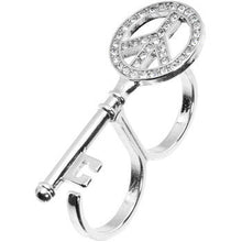 将图片加载到图库查看器,Silver Tone Peace Sign Shaped Key Double Finger Ring