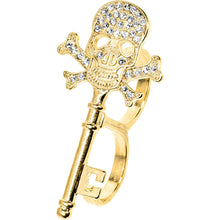 Load image into Gallery viewer, Gold Tone Crystalline Skull & Cross Bones Double Finger Ring