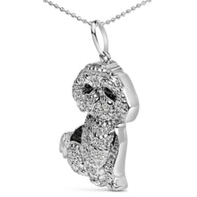Load image into Gallery viewer, .925 Sterling Silver 1/2 Cttw White and Black Diamond Shih Tzu Dog 18" Pendant Necklace (I-J Color, I2-I3 Clarity)