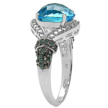 将图片加载到图库查看器,4.96 Carat Genuine Blue Topaz, Blue Diamond & White Diamond .925 Sterling Silver Ring