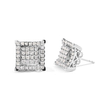 将图片加载到图库查看器,10K White Gold 1 1/4 Cttw Princess Diamond Composite Double Square and Halo Stud Earrings (I-J Color, I1-I2 Clarity)