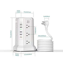 Load image into Gallery viewer, Surge Protector Tower 1800J with 4 USB A Ports, USB C (PD18W) Port, 12 AC Outlets and 10FT Cord