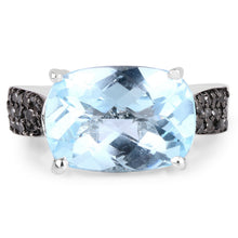 Load image into Gallery viewer, 3.96 Carat Genuine Baby Swiss Blue Topaz and Black Diamond .925 Sterling Silver Ring
