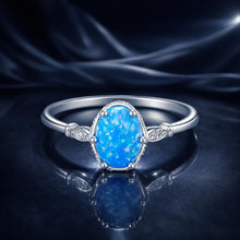 Load image into Gallery viewer, 925 Sterling Silver Opal Rings in Size 6.0 with Pave Setting & Plated White Gold for Women