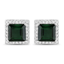 Load image into Gallery viewer, 1.55 Carat Genuine Green Tourmaline and White Diamond 14K White Gold Earrings