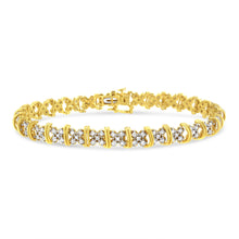 将图片加载到图库查看器,10K Yellow Gold Plated .925 Sterling Silver 2.0 Cttw Round Diamond Cluster "X" Shaped Link Bracelet (H-I Color, I3 Clarity) - 7"