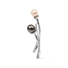 Load image into Gallery viewer, 18K White Gold 3/5 Cttw Diamond and Cultured South Sea Black and White Pearl Brooch Pin (H-I Color, VS1-VS2 Clarity)