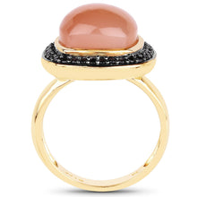 将图片加载到图库查看器,14K Yellow Gold Plated 7.50 ct. t.w. Peach Moonstone and Black Spinel Ring in Sterling Silver
