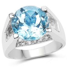 Load image into Gallery viewer, 7.21 Carat Genuine Blue Topaz and White Cubic Zirconia .925 Sterling Silver Ring