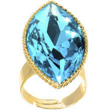 Load image into Gallery viewer, Gold Tone Aqua Faceted Teardrop Adjustable Ring