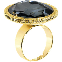 Load image into Gallery viewer, Gold Tone Black Faceted Oval Adjustable Ring