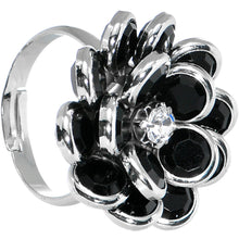 Load image into Gallery viewer, Black Enamel Blooming Flower Adjustable Ring