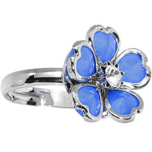 将图片加载到图库查看器,Blue Enamel Five Petal Blooming Flower Adjustable Ring