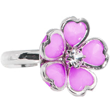 Load image into Gallery viewer, Light Purple Enamel Five Petal Blooming Flower Adjustable Ring