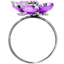 Load image into Gallery viewer, Light Purple Enamel Five Petal Blooming Flower Adjustable Ring