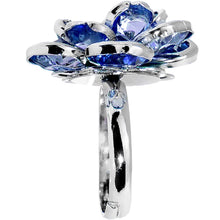 Load image into Gallery viewer, Small Blue Faceted Blooming Flower Adjustable Ring