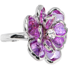 Load image into Gallery viewer, Small Purple Faceted Blooming Flower Adjustable Ring