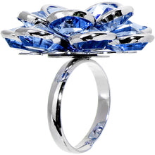 将图片加载到图库查看器,Blue Faceted Blooming Flower Adjustable Ring