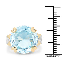 Load image into Gallery viewer, 14K Yellow Gold Plated 12.98 Carat Genuine Blue Topaz and White Topaz .925 Sterling Silver Ring