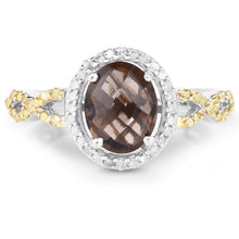 Load image into Gallery viewer, 1.90 Carat Genuine Smoky Quartz, Yellow Diamond & White Diamond .925 Sterling Silver Ring