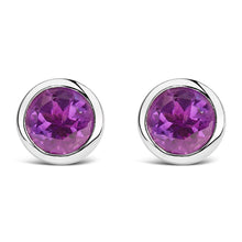 Load image into Gallery viewer, .925 Sterling Silver 6MM Bezel Set Created Purple Amethyst Solitaire Stud Earrings