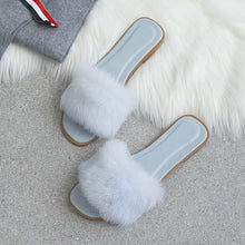 将图片加载到图库查看器,Fashion Fur Flat Women's Slippers Plus Size Spring Summer Fluffy Fur Slippers Shoes Woman Plush Fur Slip On Flip Flop Flat Furry Fur Slides Outdoor Sandals Furry Slides Summer Sandals Open Toe Indoor Outdoor Fluffy Slides