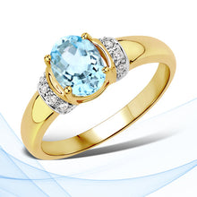 Load image into Gallery viewer, 1.09 Carat Genuine Aquamarine and White Diamond 14K Yellow Gold Ring