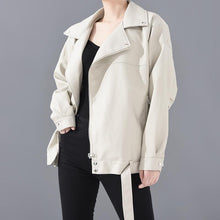 Load image into Gallery viewer, PU Faux Leather Jacket Women Loose Sashes Casual Biker Jackets Outwear Female Tops BF Style Black Leather Jacket Coat
