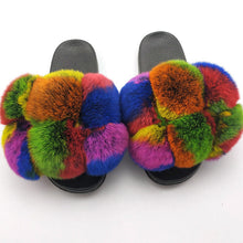 Load image into Gallery viewer, New SeasonSummer Women Slippers Faux Fur Slides For Women Fluffy Slippers House Shoes Woman Slippers Open Toe Fuzzy Fur Slippers Girls Fluffy House Slides Outdoor Indoor Slippers