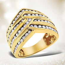 Load image into Gallery viewer, 10K Yellow Gold Plated .925 Sterling Silver 1 1/2 Cttw Diamond Channel Band (Champagne Color, I2-I3 Clarity) Ring Size 7