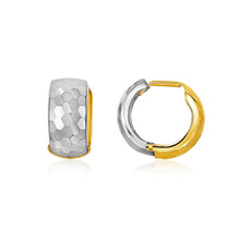 Load image into Gallery viewer, 14k Two-Tone Gold Diamond Cut and Interlaced Style Hoop Earrings