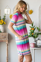 Load image into Gallery viewer, Colorful Full Size Striped Short Sleeve Mini Tee Dress Plus Size Casual Essential Summer Dress