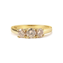 Load image into Gallery viewer, 10K Yellow Gold 1.00 Cttw Champagne Diamond 3-Stone Band Ring (J-K Color, I1-I2 Clarity) - Size 7