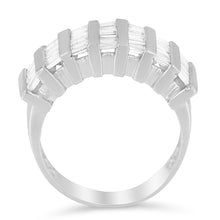 Load image into Gallery viewer, .925 Sterling Silver 1.0 Cttw Baguette Cut Diamond Vertical Channel Fluted Multi-Row Unisex Fashion Wedding Ring (H-I Color, I1-I2 Clarity) - Size 6-3/4