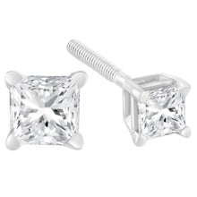 将图片加载到图库查看器,AGS Certified 18K White Gold 1.0 Cttw 4-Prong Set Princess-Cut Solitaire Diamond Screw Back Stud Earrings (E-F Color, SI2-I1 Clarity)