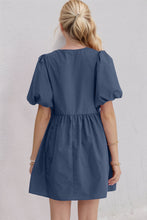 Load image into Gallery viewer, Elegant Ruched Puff Sleeve Mini Dress Vintage Bow Detail Cute Short Dress for Women