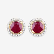 Load image into Gallery viewer, 1.22 Carat Genuine Ruby and White Diamond 14K Yellow Gold Earrings