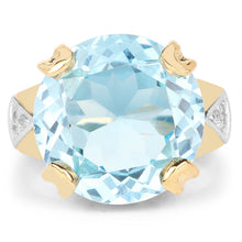 Load image into Gallery viewer, 14K Yellow Gold Plated 12.98 Carat Genuine Blue Topaz and White Topaz .925 Sterling Silver Ring