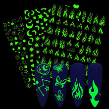 将图片加载到图库查看器,3D Nail Polish Sticker Flame Butterfly Rose Star Nail Glitter Decals Water Transfer Summer Sliders Nail Art Decorations Glow in Dark Nail Stickers Self-Adhesive Nail Art Decals Butterfly Flower Star Heart Nail Strips Glow Dark Nail Art Manicure