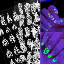 将图片加载到图库查看器,3D Nail Polish Sticker Flame Butterfly Rose Star Nail Glitter Decals Water Transfer Summer Sliders Nail Art Decorations Glow in Dark Nail Stickers Self-Adhesive Nail Art Decals Butterfly Flower Star Heart Nail Strips Glow Dark Nail Art Manicure